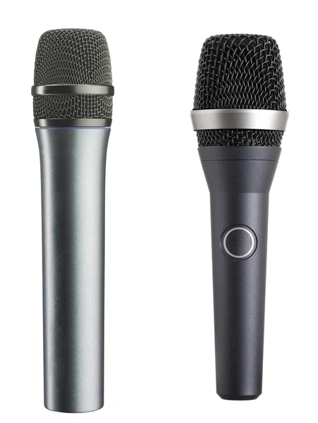Stora Svarta Mikrofoner Isolerad Vit Bakgrund Med Urklippsbana — Stockfoto