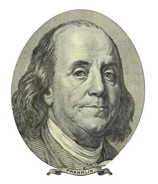 Dollar Detail Nahaufnahme Auf Franklins Gesicht — Stockfoto