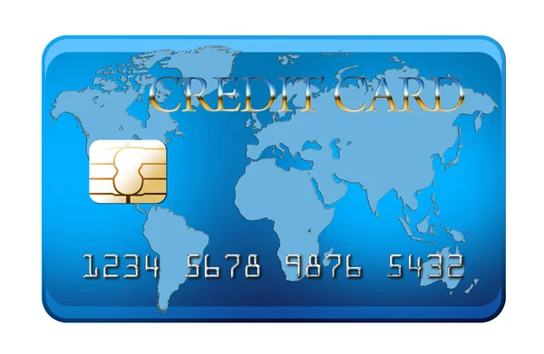 Niebieskie Karty Kredytowej Mapa Świata Białym Tle Biały Ścieżką Przycinającą — Zdjęcie stockowe