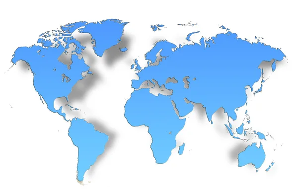 Världskarta över ljus blå färger. — Stockfoto
