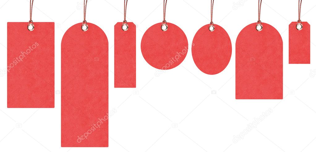 Red tags isolated on white background