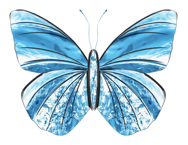 Erstellt aus Wasserspritzern. Kunst blauer Schmetterling isoliert auf weiß — Stockfoto