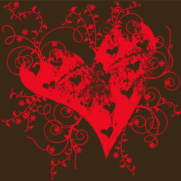 Grunge Floral Heart Brown Wallpaper — Stock Vector