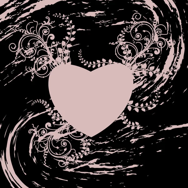 Vector Illustration Grunge Background Heart Flowers — Stock Vector