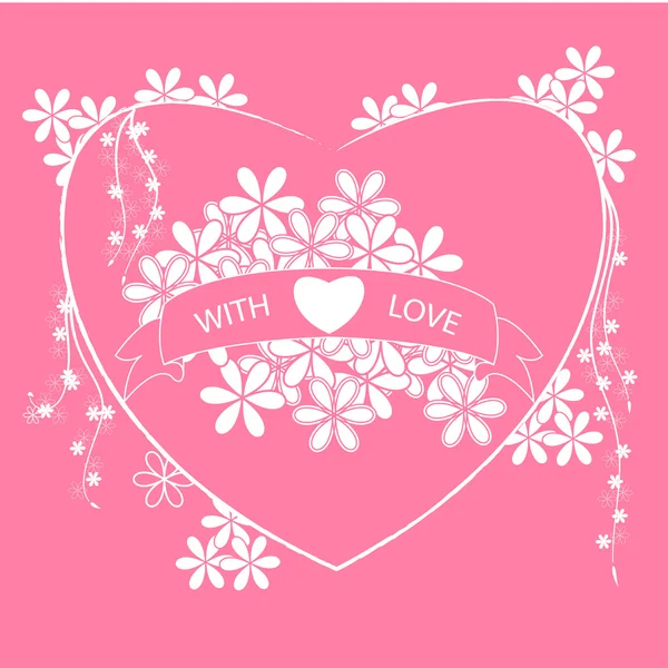 Vector Illustration Pink Card Heart Flowers — Stock Vector