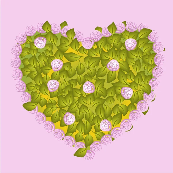 Roses, feuilles et coeur — Image vectorielle