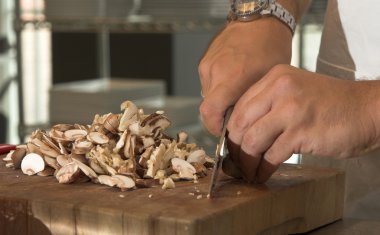 Chopping the mushrooms