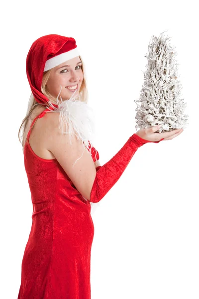 Рождественская девушка с елкой — стоковое фото