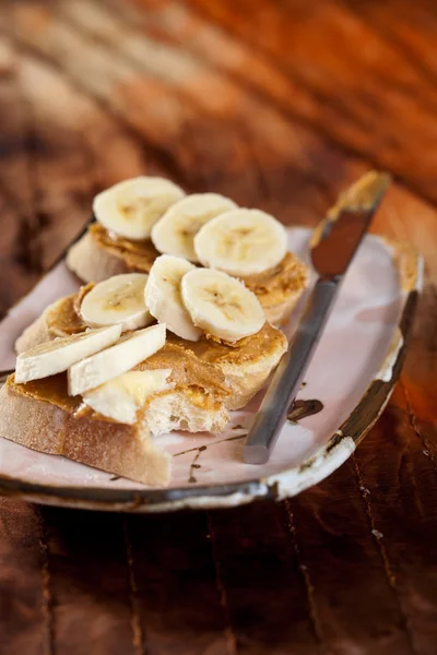 Vynikající Arašídové Máslo Sendvič Banánem — Stock fotografie