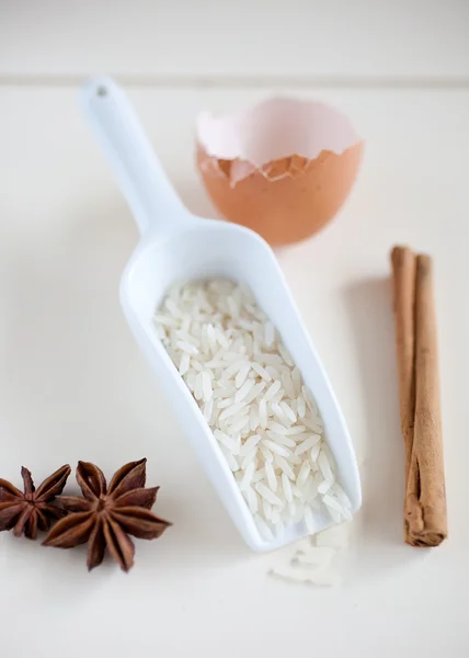 Ingredients for arroz con leche — Stock Photo, Image