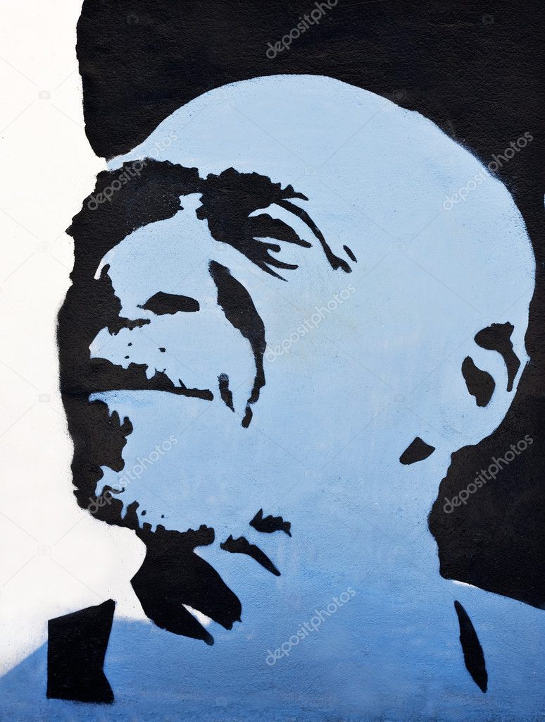 Graffiti.Portrait of a man in blue and black