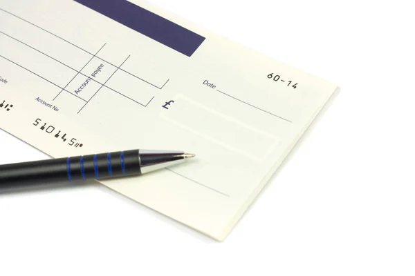 Geopende Chequeboek Pen Witte Achtergrond — Stockfoto
