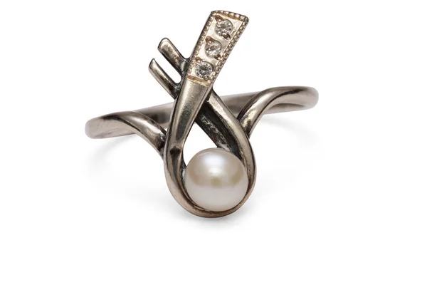 Zilveren vinger ring figuur zes geïsoleerd — Stockfoto