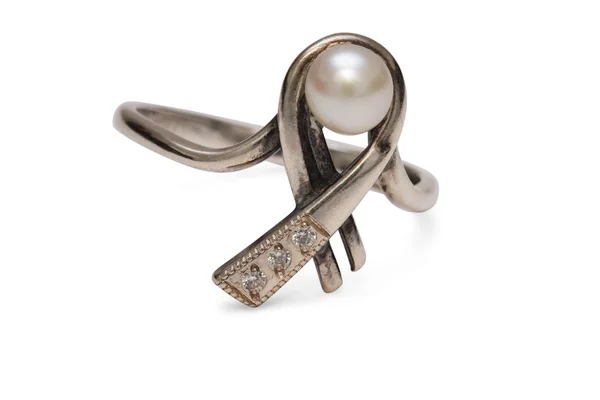 Anello dito argento figura nove isolato — Foto Stock