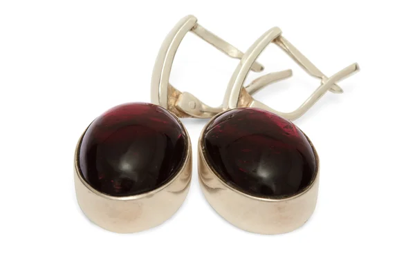Silver Earrings with Garnet isolated — Stock Photo, Image