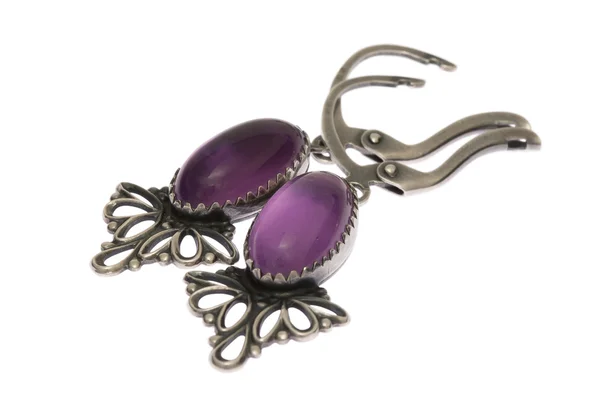 Silver Earrings with Amethyst isolated — Stock Photo, Image