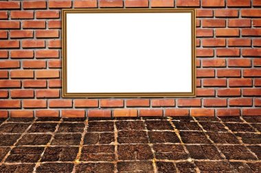 Brickwall desen ve ahşap fotoğraf çerçevesi