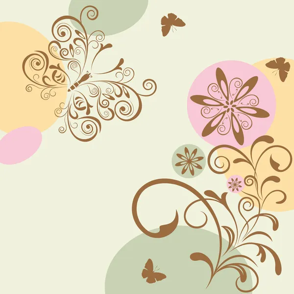 抽象花卉和蝴蝶 — 图库矢量图片