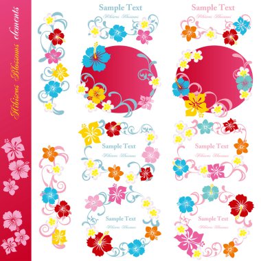 Hibiscus blossoms design elements set clipart