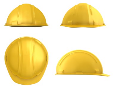 Yellow construction helmet four views isolated on white clipart