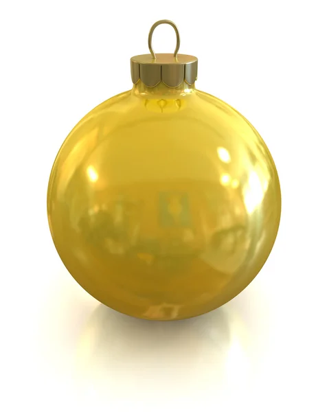 Gele Kerstmis glanzend en glanzend bal geïsoleerd — Stockfoto