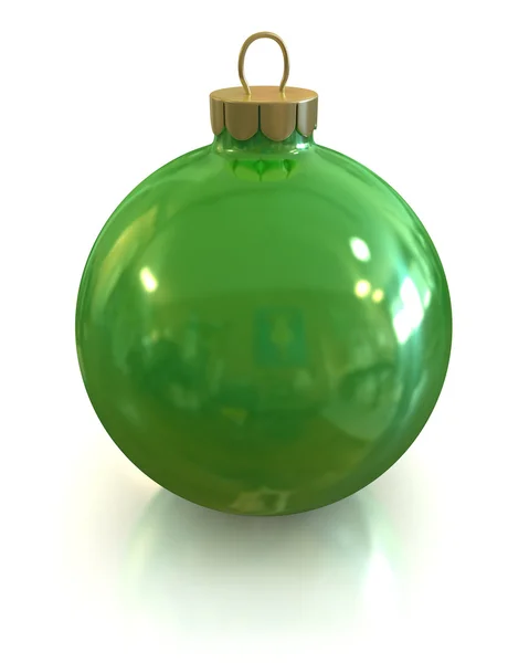 Green christmas glossy ball and shiny isolated — Stock Photo, Image