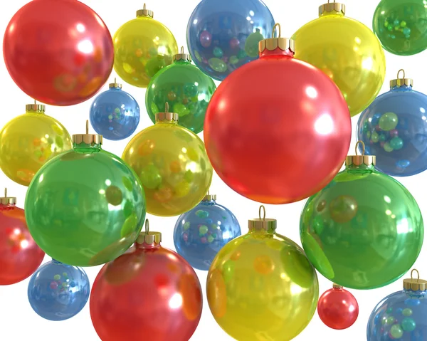 多个颜色圣诞闪闪发亮的球孤立的背景 — 图库照片