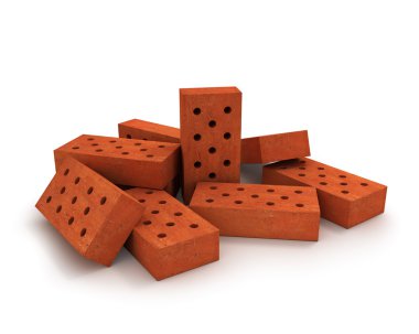 Heap of orange bricks isolated on white clipart