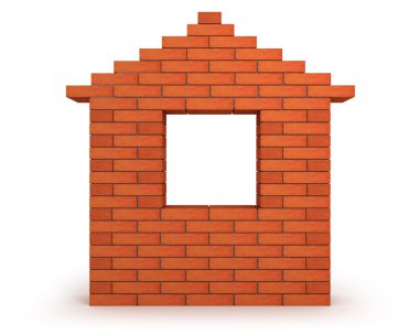 Abstract house made from orange bricks front view clipart
