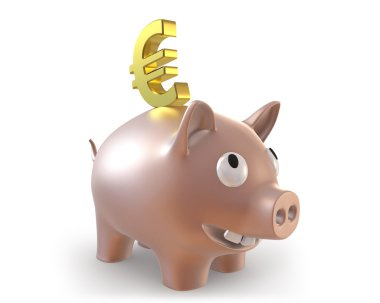 3d piggy bank with euro symbol clipart