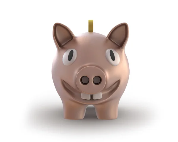 Piggy bank with a coin smiling front view — Stock Photo, Image