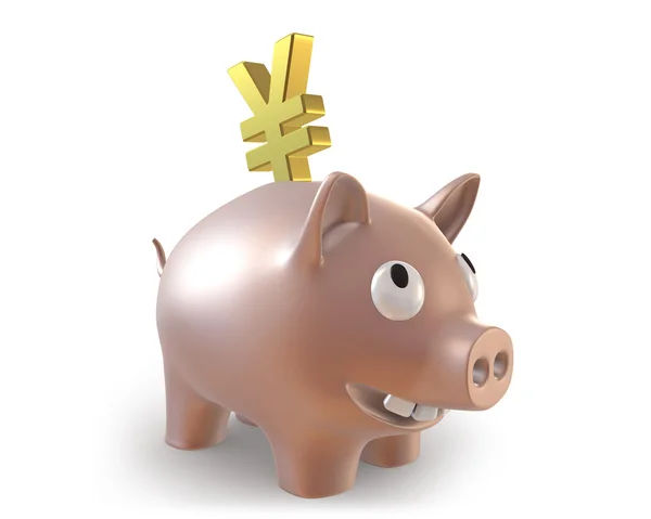 3D piggy bank symbolem jenów — Zdjęcie stockowe