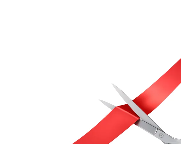Scissors cut ribbon, closeup corner version — Stock Photo, Image
