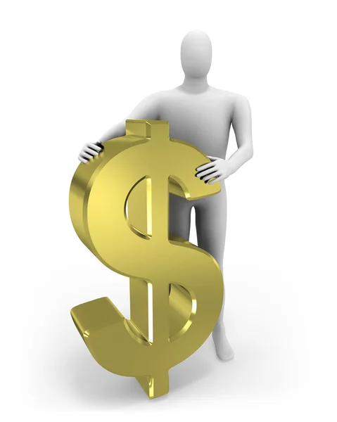 3D-man omarmt dollar figuur — Stockfoto