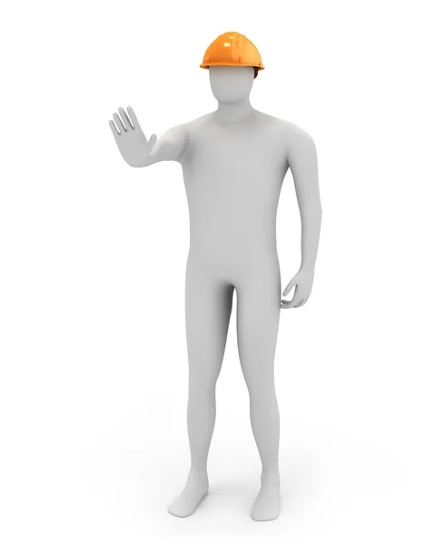 3d white worker says stop — Stock Photo, Image