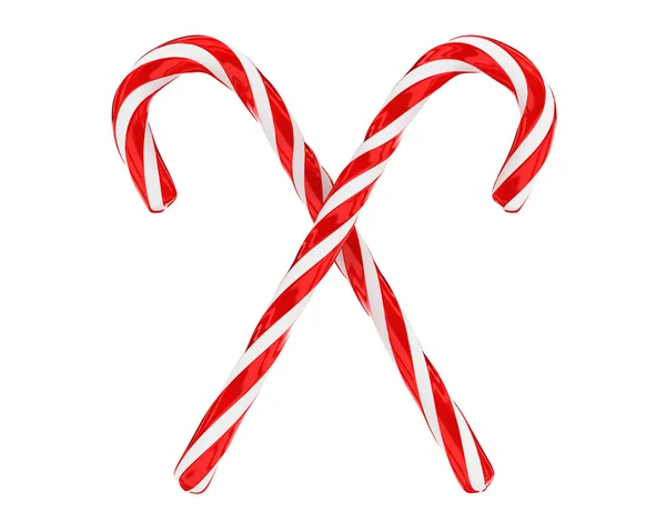 Dwa skrzyżowane cukierki Boże Narodzenie na białym tle — Zdjęcie stockowe