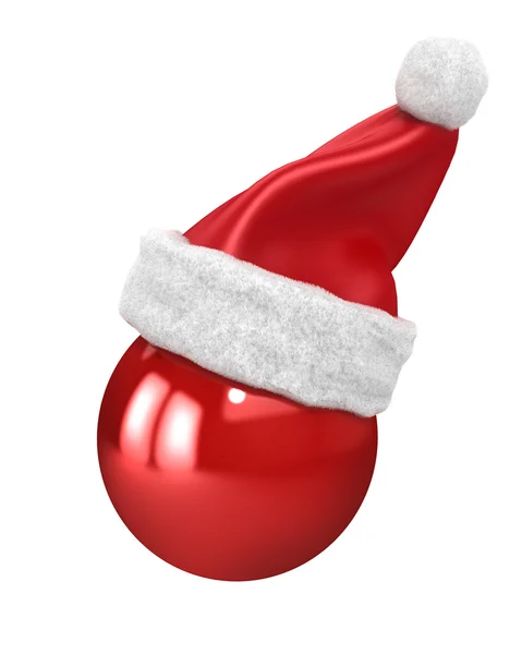Christmas ball with santa hat on top — Stock Photo, Image