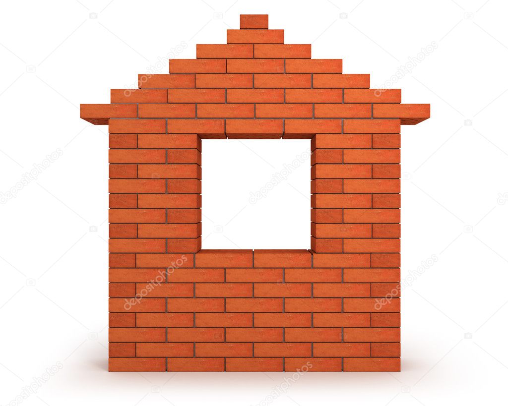 Abstract house made from orange bricks front view