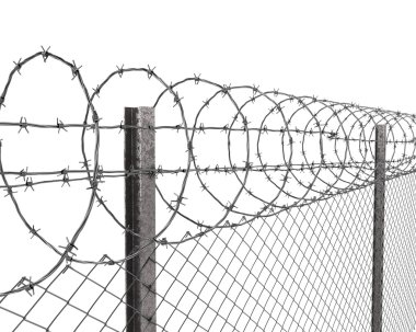 Chainlink fence with barbed wire on top closeup clipart