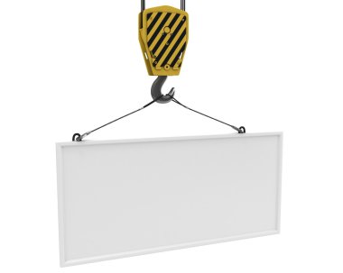 Yellow crane hook lifting white blank plane for text clipart