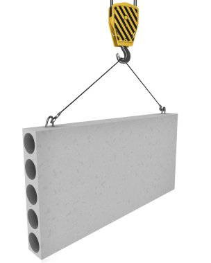 Crane hook lifts up concrete plate isolated clipart