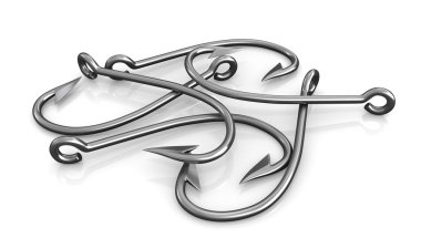 Few steel fishing hooks isolated clipart