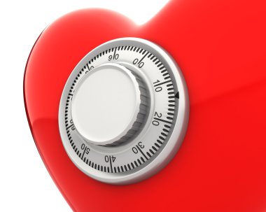 Red heart with a numeric safe lock closeup clipart