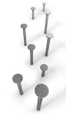 Path of hammered nails isolated on white clipart