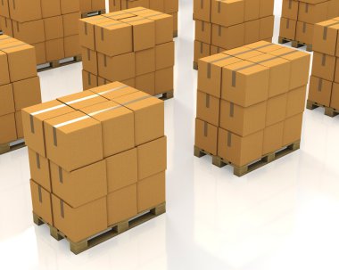 A lot of stacks of carton boxes on a pallets clipart