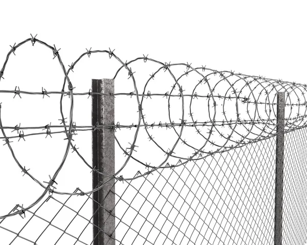 Цепной забор с колючей проволокой сверху крупным планом — стоковое фото