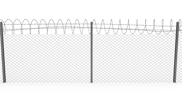 Cerca Chainlink com arame farpado na parte superior, vista frontal — Fotografia de Stock