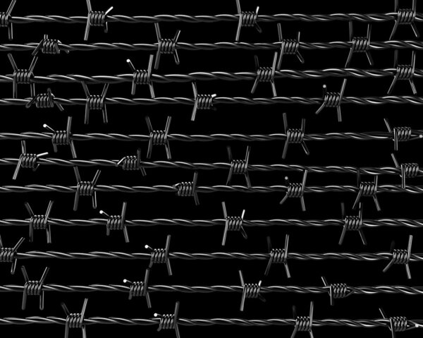 Lines of barbed wire on black background