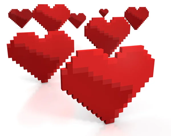 Немного красных сердец из кубических пикселей — стоковое фото