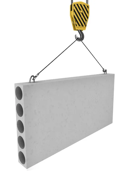 Gancho guindaste levanta placa de concreto isolado — Fotografia de Stock